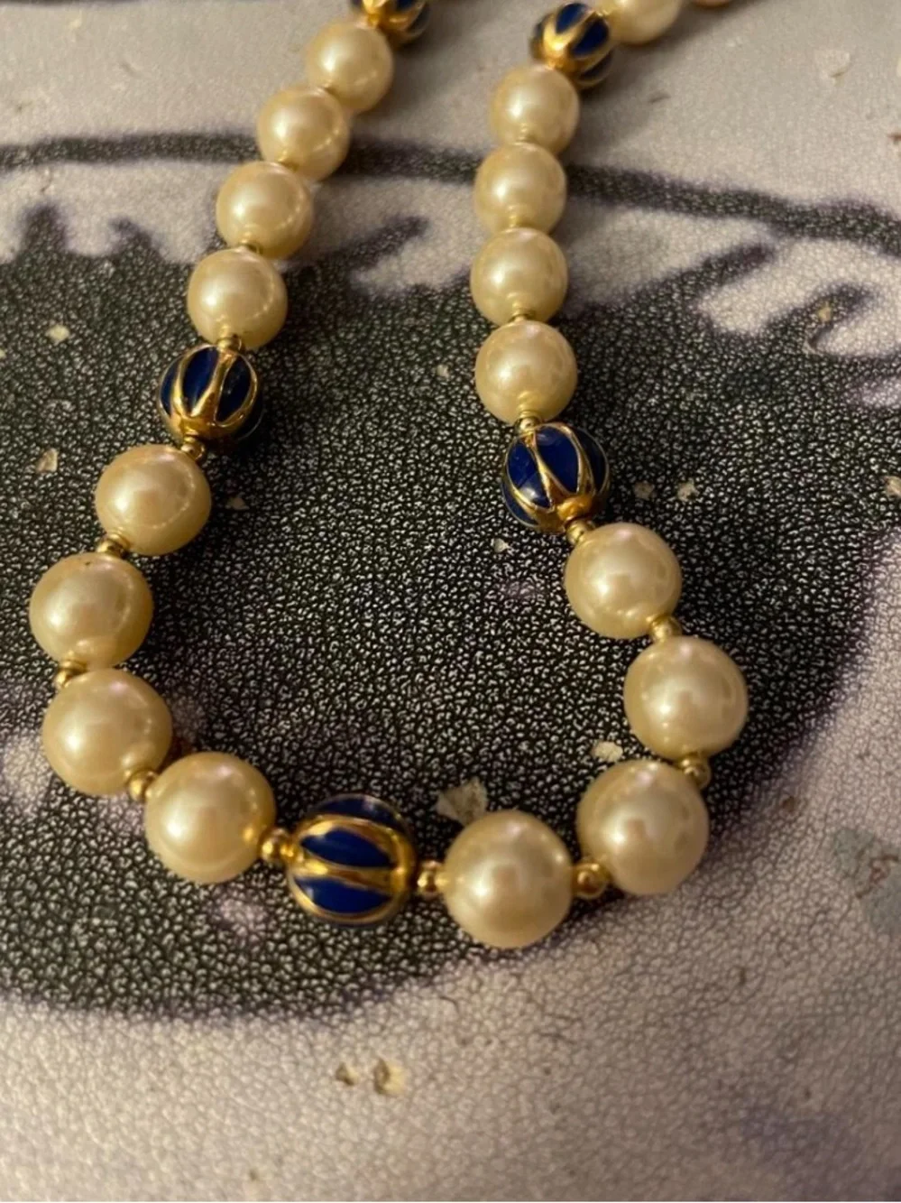 Napier Cream Pearl Bead Necklace with Navy Accents